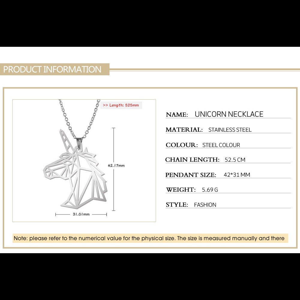 Unisex Stainless Steel Unicorn Pendant Necklace - Picture 5 of 5